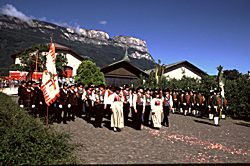 Feuerwehr, Musikkapelle und Schtzen im Mariengarten